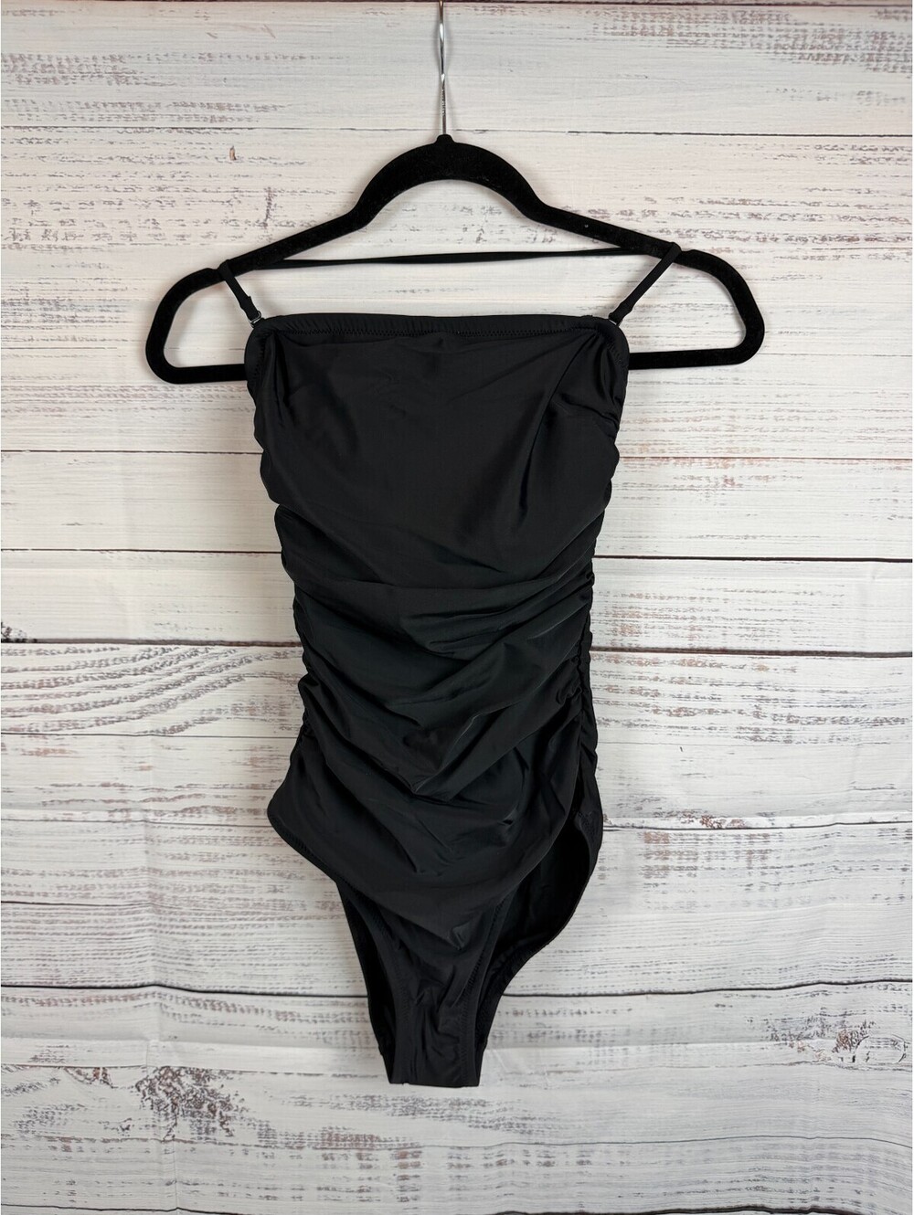 J.CREW black long-torso ruched bandeau-piece swimsuit size 0 NWT